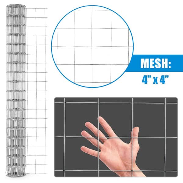 Fencer Wire 4 ft. x 50 ft. 12.5-Gauge Welded Wire Fence with 4 in. x 4 in. Mesh, Galvanized Welded Fence Wire Roll WB125-4X50M44