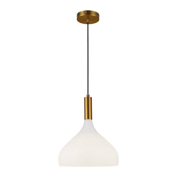 ALORA MOOD Belleview 12 in. 1 Light 60-Watt Aged Brass/Opal Glass Pendant Light