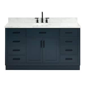 Hepburn 61 in. W x 22 in. D x 36 in. H Bath Vanity in Midnight Blue with Carrara Marble Vanity Top with White Basin