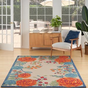 Aloha Ivory Multicolor 4 ft. x 6 ft. Floral Contemporary Indoor/Outdoor Area Rug
