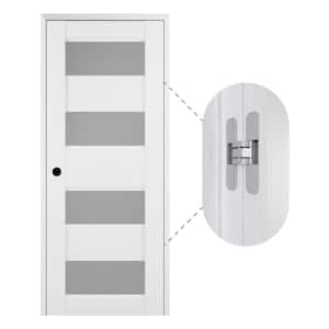 Della 30" x80" Right-Hand 4-Lite Frosted Glass Bianco Noble Composite Single Prehung Interior Door with Concealed Hinges