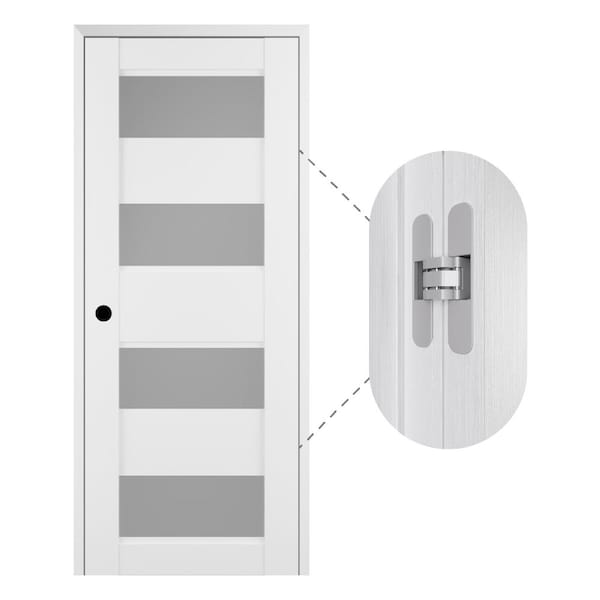 Belldinni Della 18"x 80" Right-Hand 4-Lite Frosted Glass Bianco Noble Composite Single Prehung Interior Door with Concealed Hinges