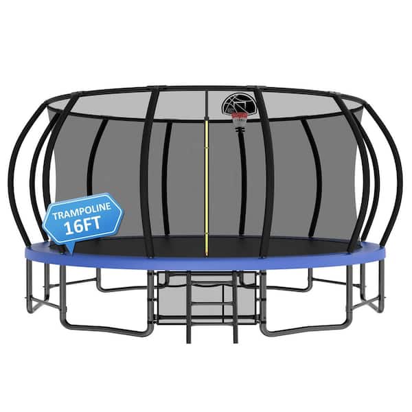 16 ft. Large Pumpkin Type Trampoline with Enclosure in Blue