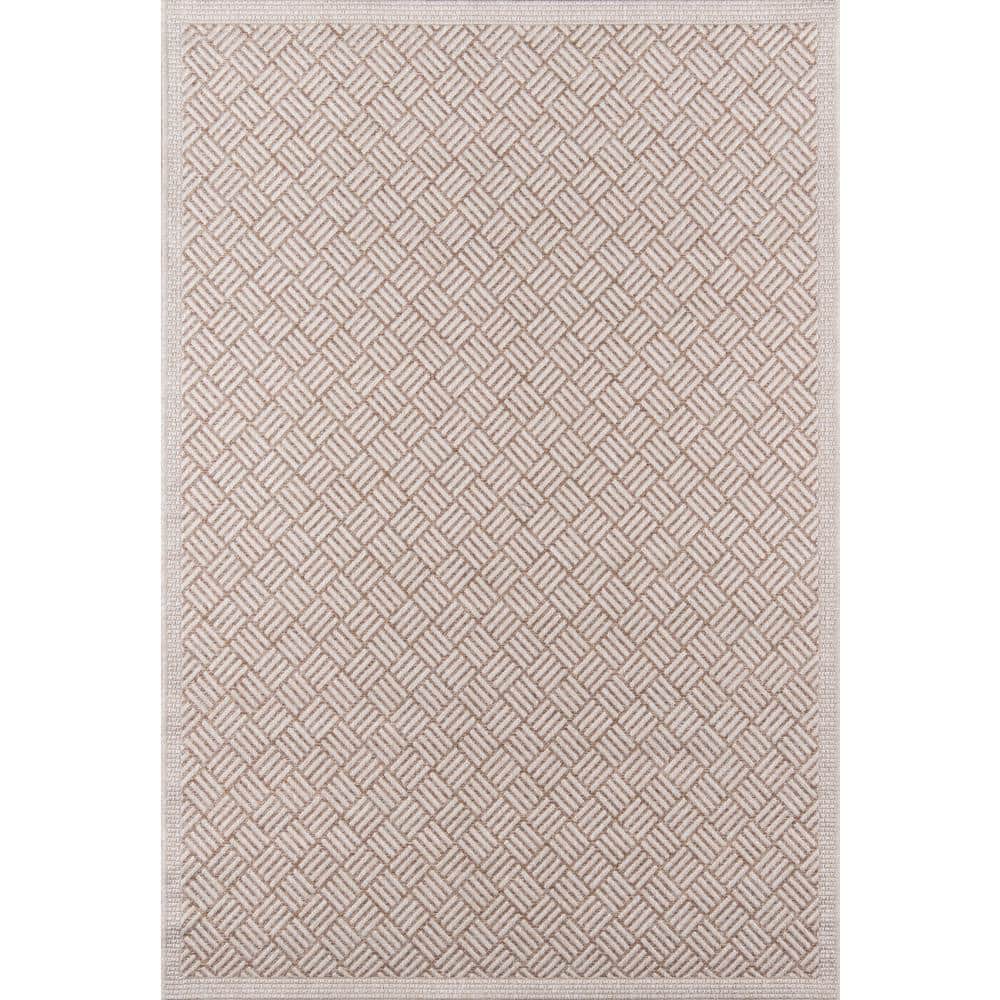 Tan Geometric Stain-Resistant Synthetic 5' x 7' Rug