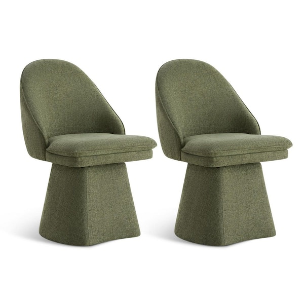 Spruce & Spring Cora Green Fabric Upholstered Swivel Dining Chair with Wood Frame for Diningroom, Livingroom (Set of 2)