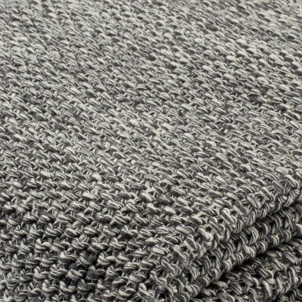 Beige and Gray Cotton Pom Pom Knit Throw Blanket