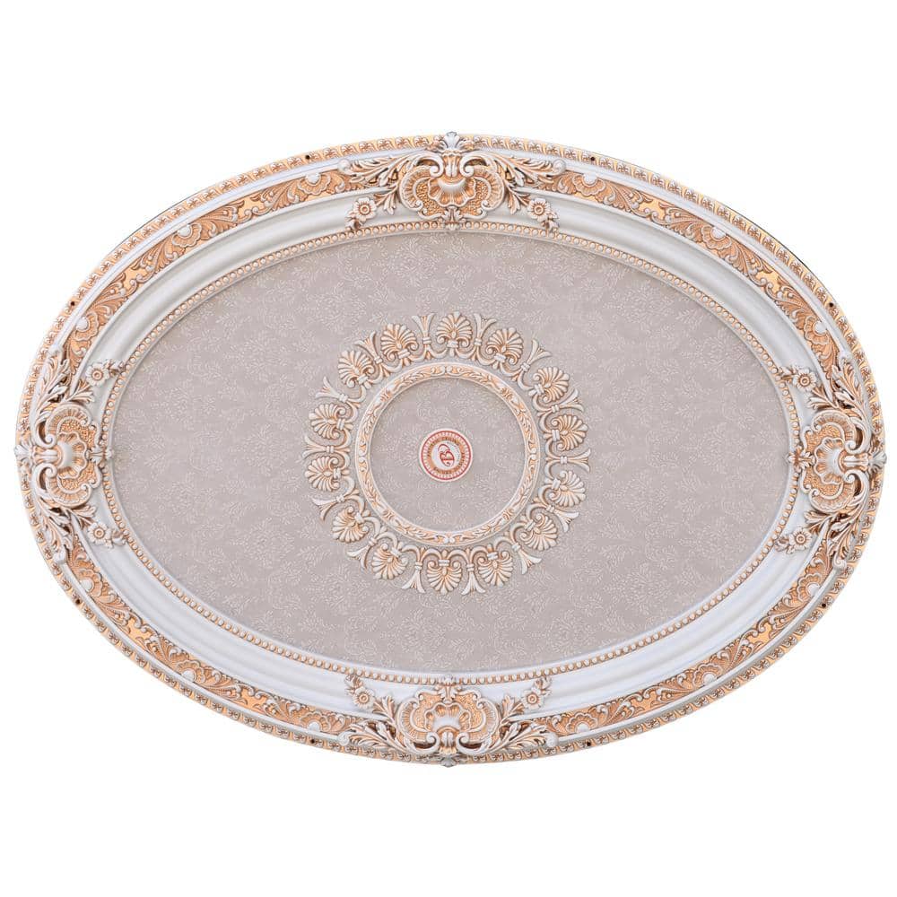 French Blanco Oval White and Gold Ceiling Medallion