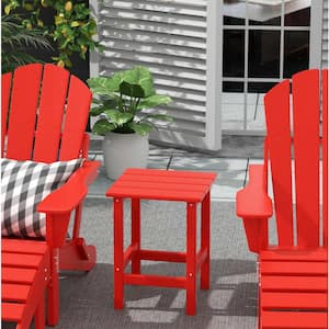 Mason 18 in. Red Poly Plastic Fade Resistant Outdoor Patio Square Adirondack Side Table