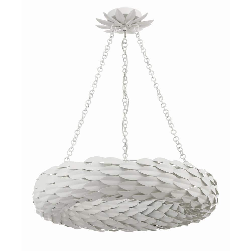 Matte White Wrought Iron 6-Light Candle Chandelier