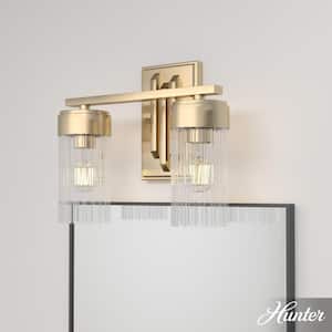 Gatz 13 in. 2-Light Alturas Gold Vanity Light with Ribbed Glass Shades