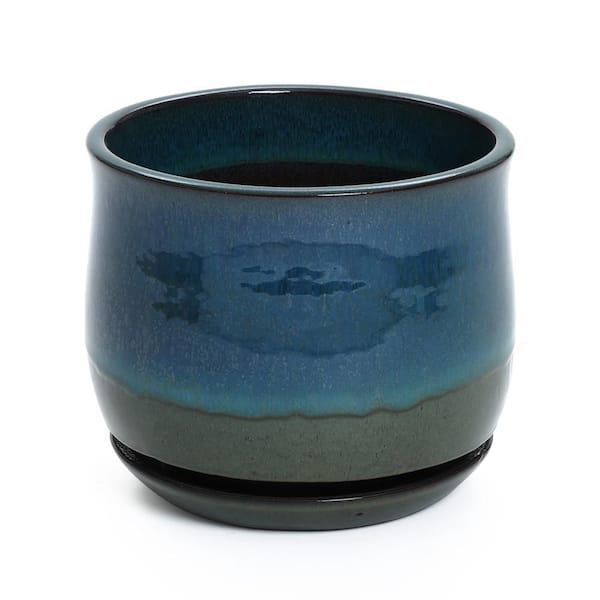 Blue and Green Ombre Round Decorative Ceramic Floor Planter