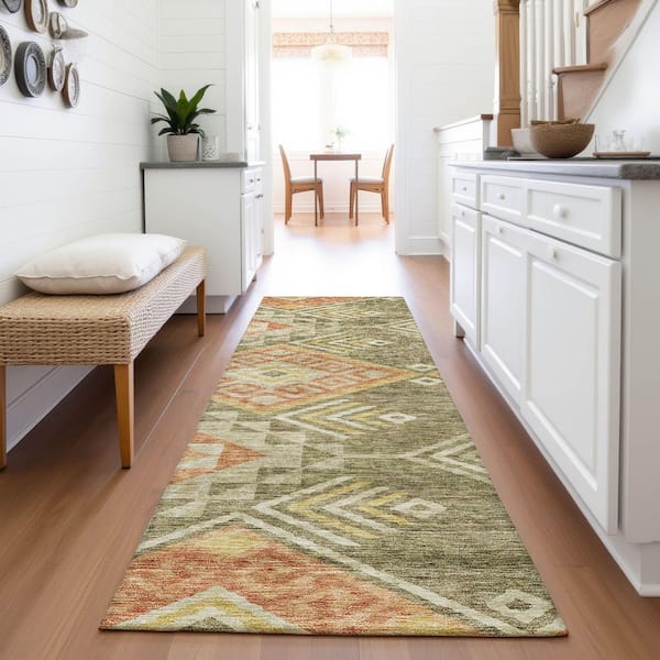 Mayfield Premium Machine Washable Abstract AMF1091 Green 2 ft. 3 in. x 7 ft. 6 in. Runner Rug