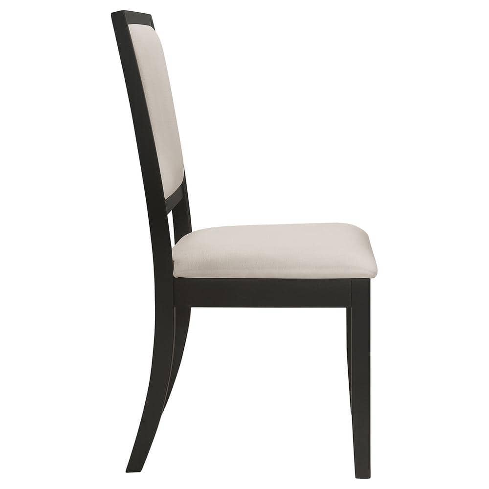 Cream Upholstered High Back Black Wood Side Chairs, Set of 2