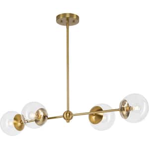 Atwell Collection 40 in. 4-Light Brushed Bronze Mid-Century Modern Island Light Chandelier with Clear Glass Shade