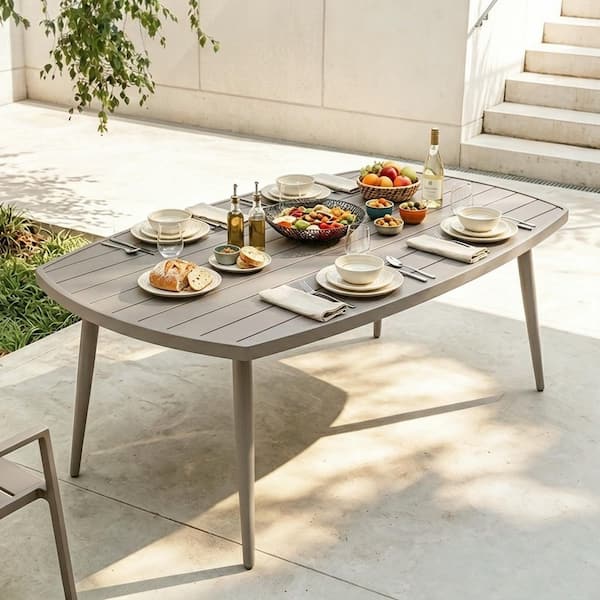 Beige Aluminum Outdoor Dining Table with 2.76 in. Umbrella Hole