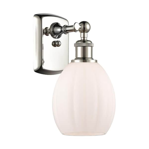 Innovations Eaton 1-Light Matte White, Polished Nickel Wall Sconce with White Glass Shade
