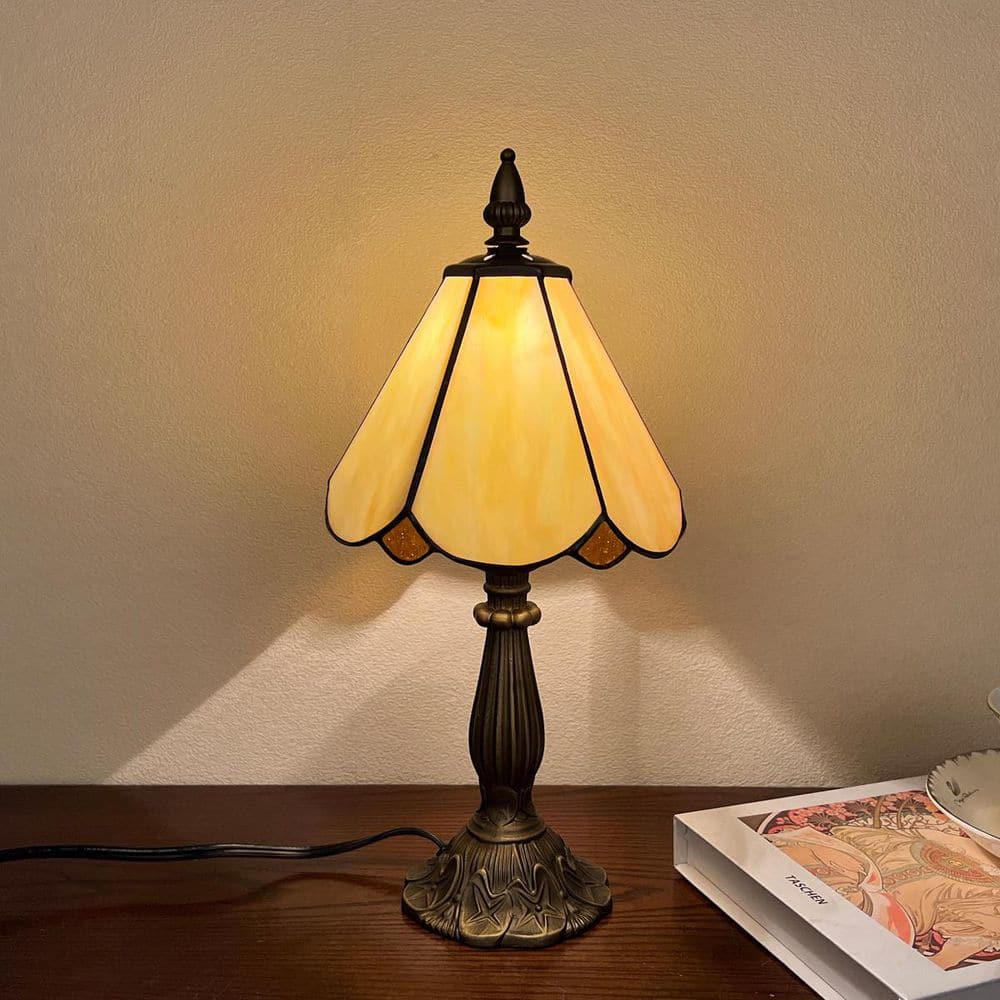 "15""H Anti-Bronze FinishingTiffany Style Table Lamp Small Nightstand Desk Light for Bedroom Amber Stained Glass Lampshade" price history on PriceWatchPro