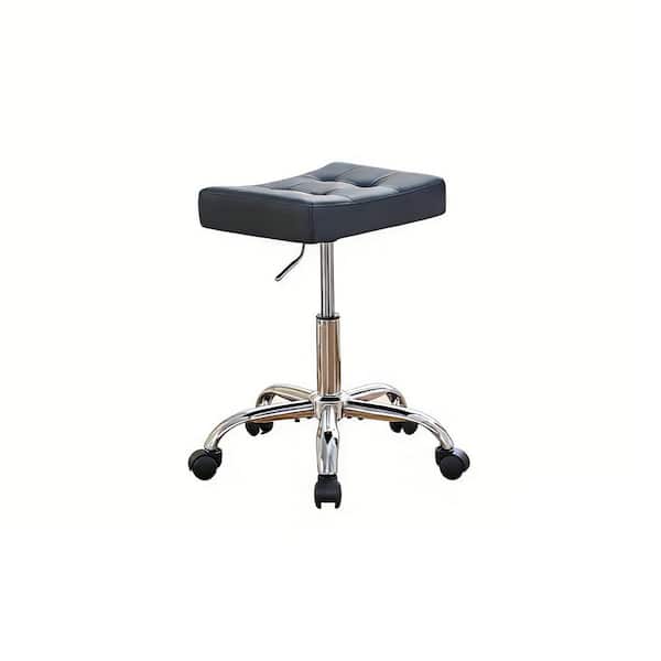 Black Metal Adjustable Height 17-21 in. Tall Makeup Vanity Stool, Ergonomic Rolling Salon Stool for Hair Stylist