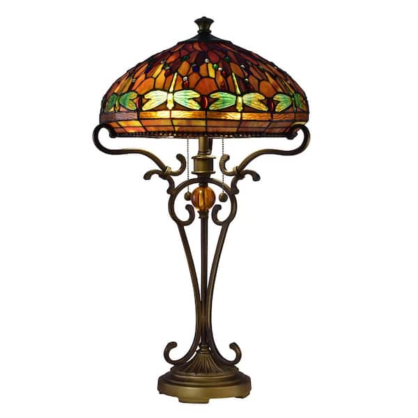Dale Tiffany 28.5 in. Antique Golden Bronze Table Lamp with Hand Rolled Art Glass