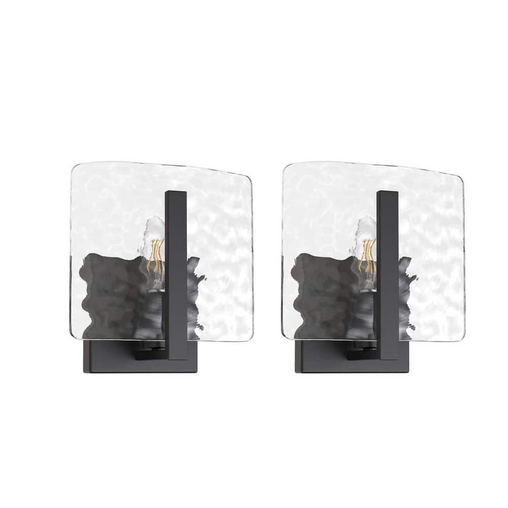 2-Pack 6.3 in. 1-Light Matte Black Traditional Indoor Wall Sconce with Water Ripple Glass Shade, E12 Base for Bedroom price history on PriceWatchPro