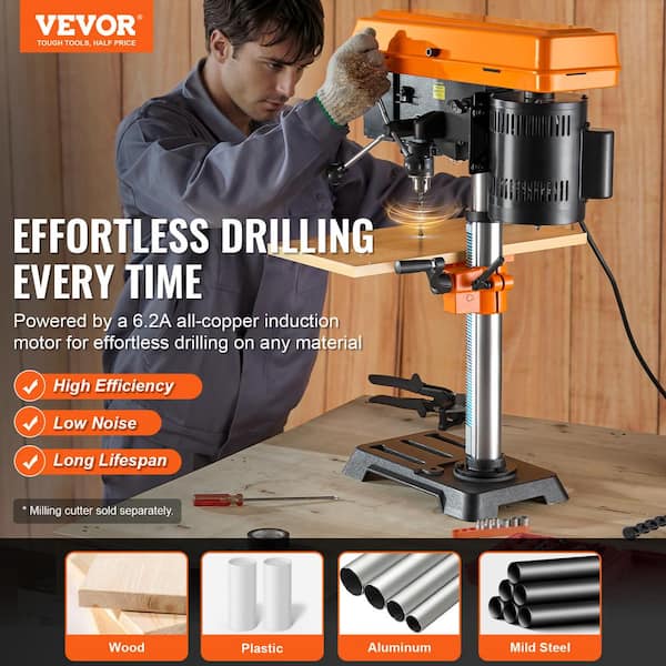 VEVOR 10-Inch Benchtop Drill Press – 5 Amp 0.8 HP Motor, Variable Speed 530-3140 RPM, Laser Guide & LED Light, Tilting Table For Wood & Metal