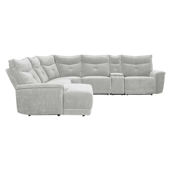 EVERGLADE HOME Marta 132 in. W Pillow Top Arm Polyester 6-Piece L-Shaped Modular Reclining Sectional in Dark Gray