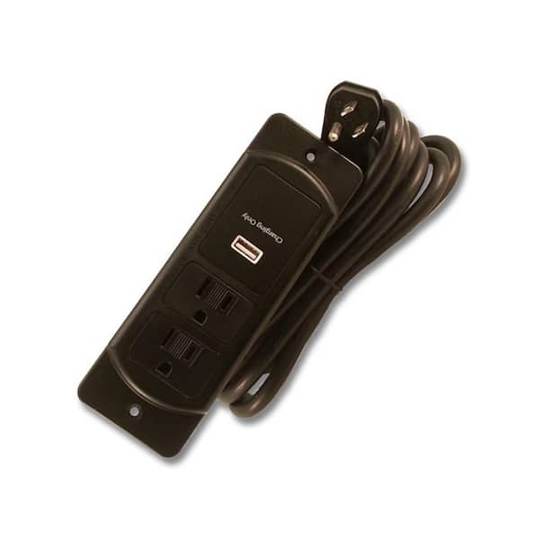 Unbranded 10 ft. 14/3 Black Power Supply Cord Recess Mount 2-Outlet with USB Port and 45-Degree Offset Plug