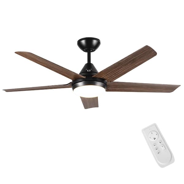 Jushua 48 in. Indoor Integrated LED Ceiling Fan with 3 Brown Wood Grain ABS Blades, 3-Speed Control, Remote Control