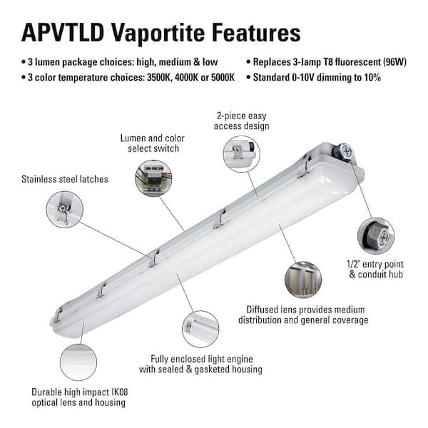 4 ft. 2-Light T8 Industrial LED White Strip Light with 1800 Lumen DLC Flex Tubes 3500K 4 ft. 2-Light T8 Industrial LED White Strip Light with 1800 Lumen DLC Flex Tubes 3500K