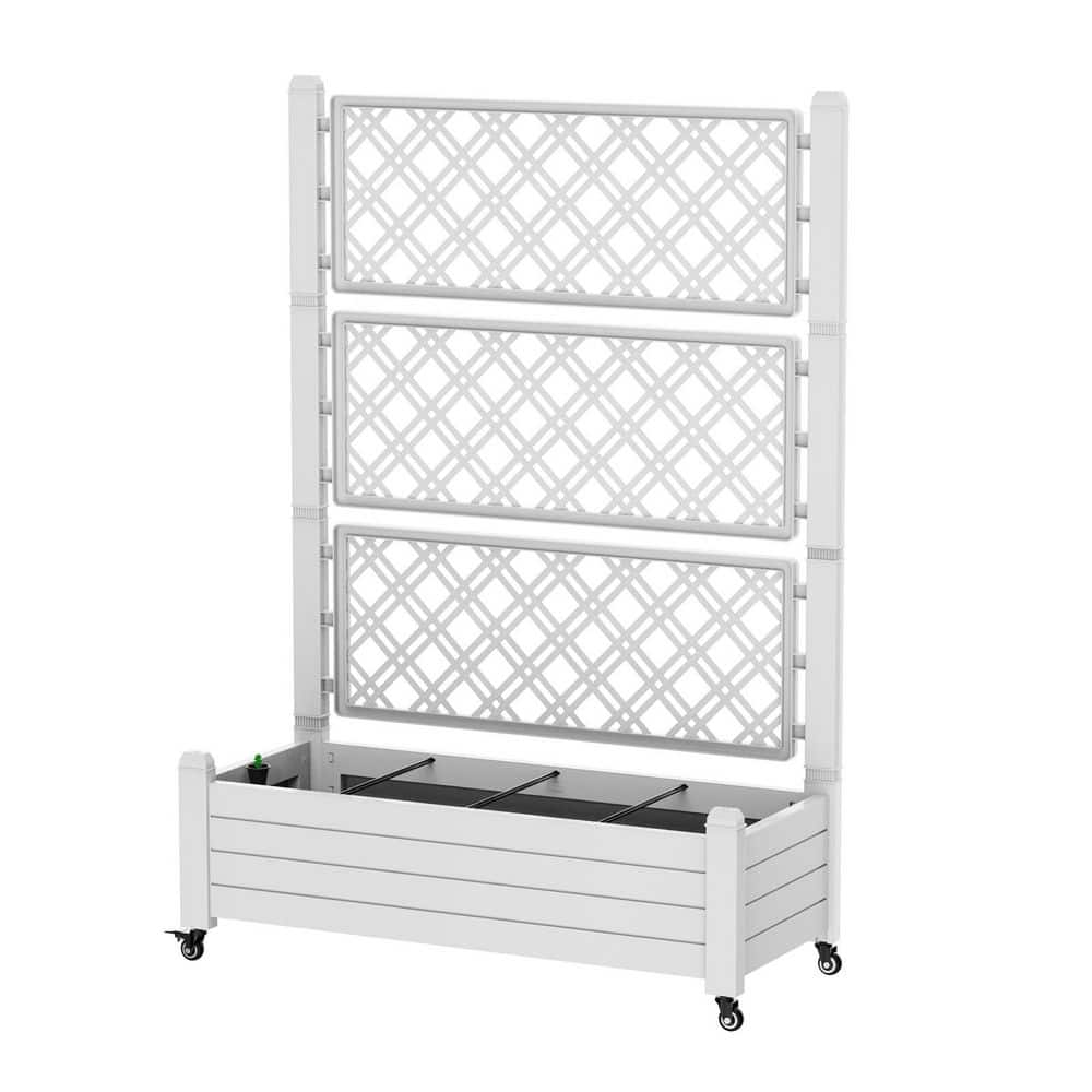 White Plastic Rectangular Trellis, Drain Plug, Wheels Plant Stand