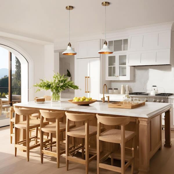 Tencanonia Modern 1-light Plating Brass Pendant Light with Matte White Metal Barn Shade for Kitchen Island, Dining Room