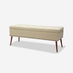 Willa Linen 45.5 in. Upholstered Flip Top Storage Bench with Adjustable Pads at the Bottom of the Legs