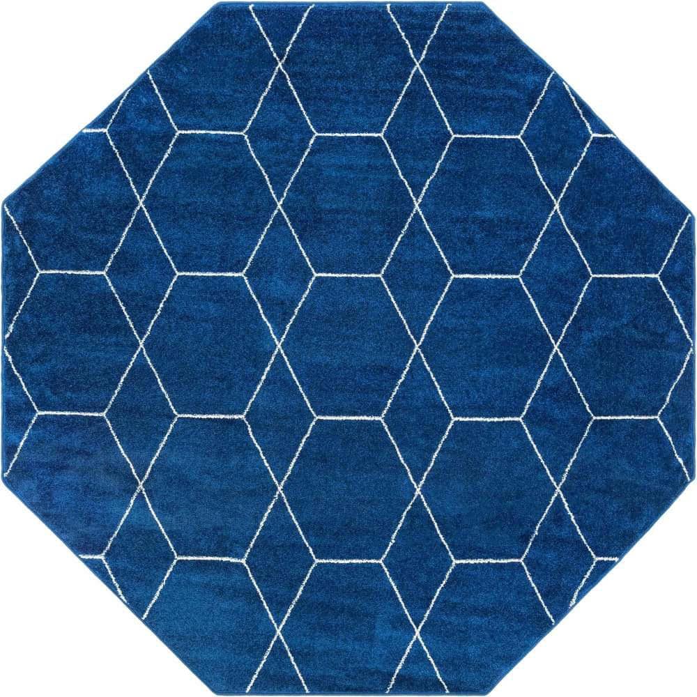 Unique Loom Trellis Frieze Geometric Navy Blue 7 ft. 10 in. x 7 ft. 10