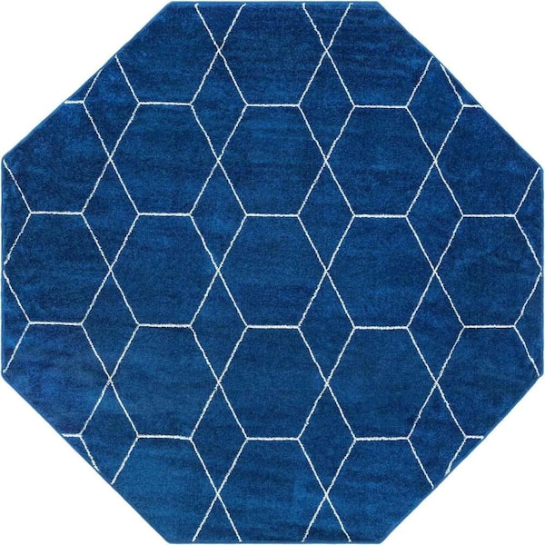 Trellis Frieze Geometric Navy Blue 7 ft. 10 in. x 7 ft. 10 in. Area Rug