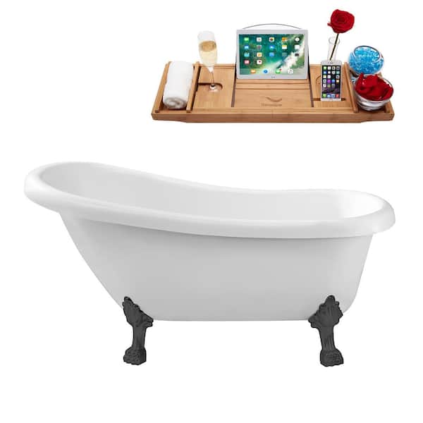 61 in. Acrylic Clawfoot Non-Whirlpool Bathtub in Glossy White With Brushed GunMetal Clawfeet And Brushed GunMetal Drain