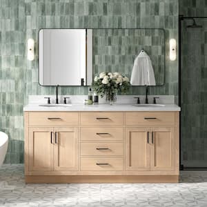 Hepburn 73 in. W x 22 in. D x 36 in. H Double Sink Bath Vanity in Oak with Pure White Quartz Top