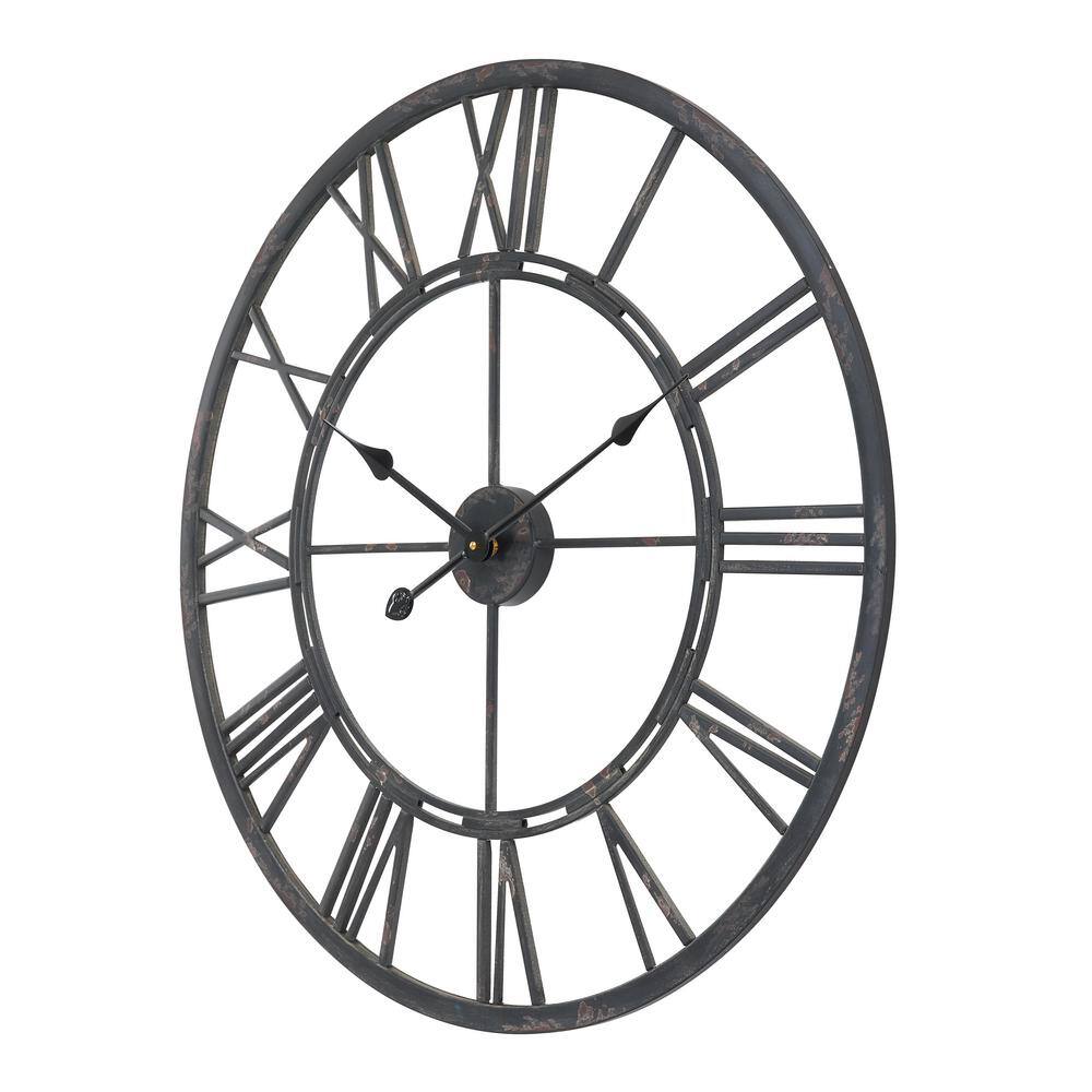 Oversized Matte Black Iron Roman Numeral Wall Clock