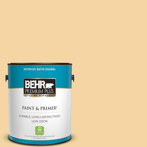 BEHR PREMIUM PLUS 1 gal. #340C-3 Pismo Dunes Satin Enamel Low Odor Interior Paint & Primer