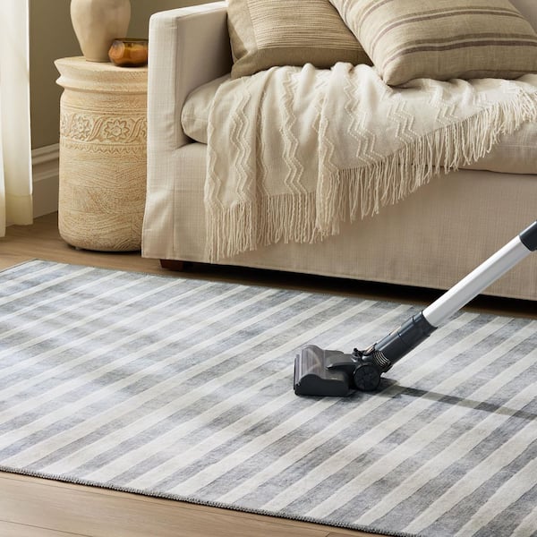 EVERWASH Haven 2 ft. 6 in. x 7 ft. Grey Multi Modern Stripe Washable Area Rug