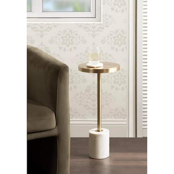 Hescott 10 in. White/Gold Round Metal End Table