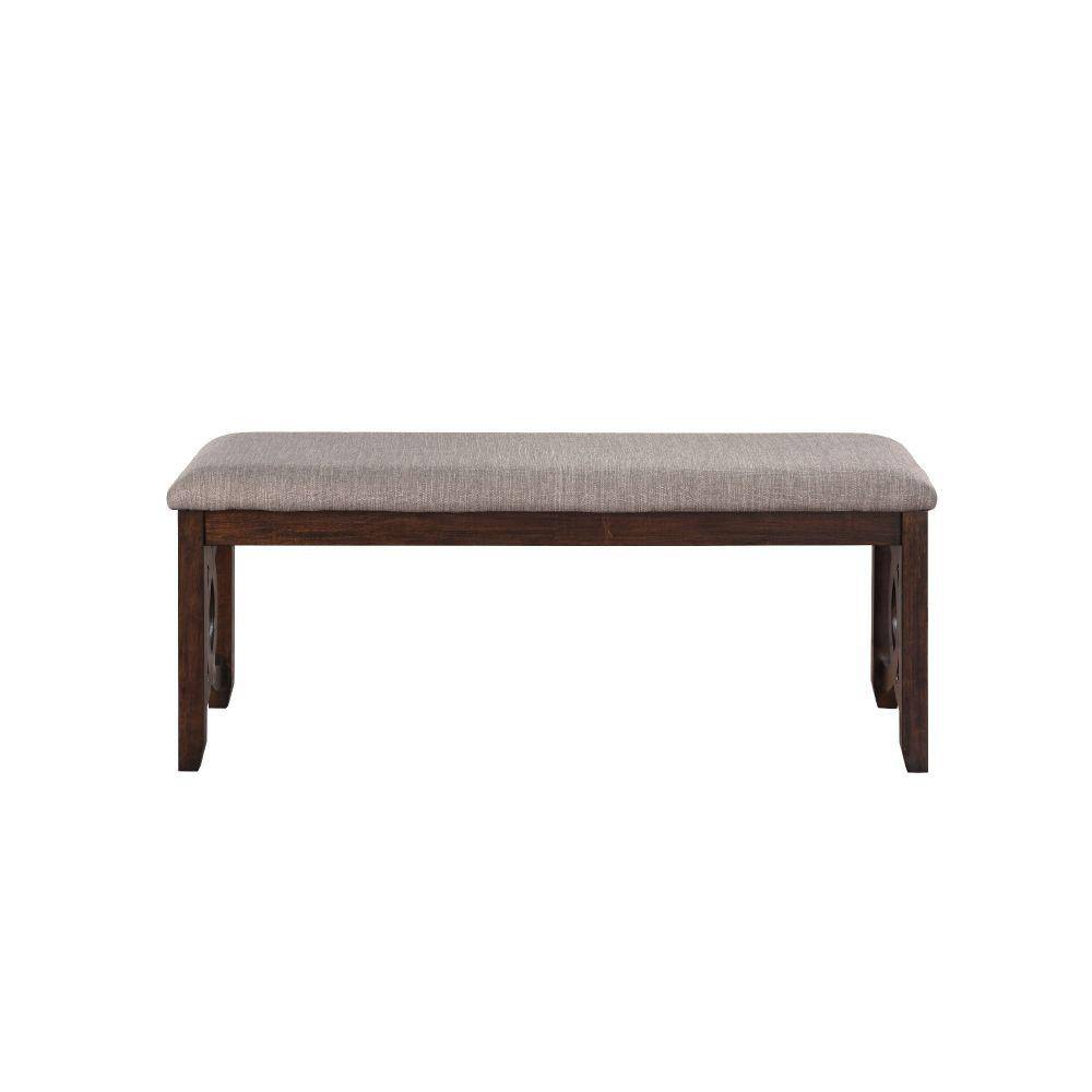 Gary 47" Cherry Brown Wood Bench with Fabric Seat
