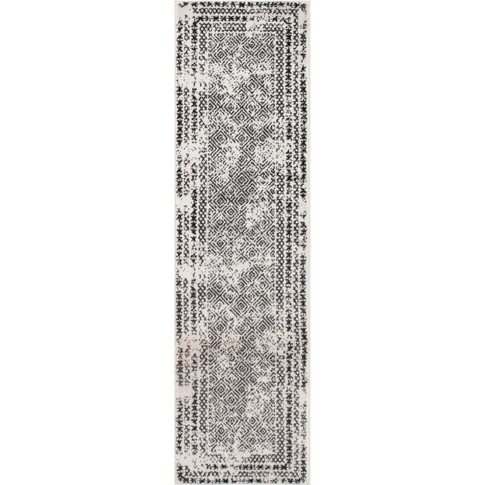 World Rug Gallery Bohemian Distressed Border 2'x7' Black Runner Rug ...