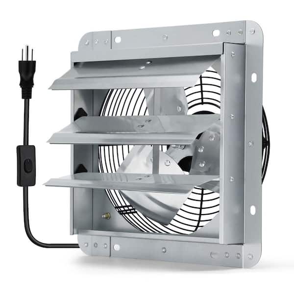 12 Inch Shutter Exhaust Fan Galvanized Steel Wall Mount High Airflow 970 CFM Attic Greenhouse Garage Ventilation