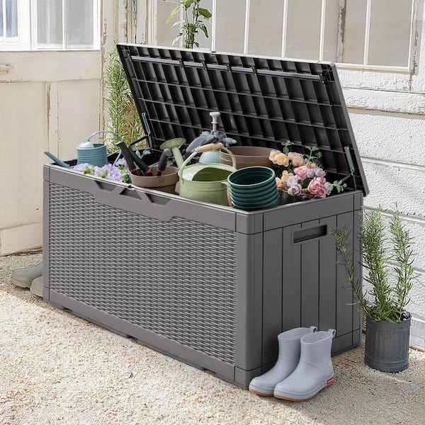 100 gal. Fusion Style Deck Box Gray Outdoor Resin Storage Box