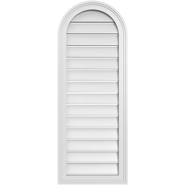 Ekena Millwork 16 in. x 42 in. Round Top White PVC Paintable Gable Louver Vent Functional