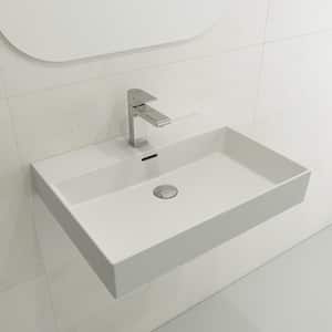 Milano Wall-Mounted Matte White Fireclay Bathroom Sink 24 in. 1-Hole with Overflow