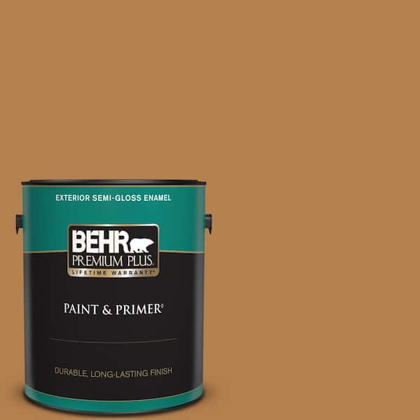 BEHR PREMIUM PLUS 1 gal. #PMD-106 Caramel Sauce Semi-Gloss Enamel Exterior Paint & Primer