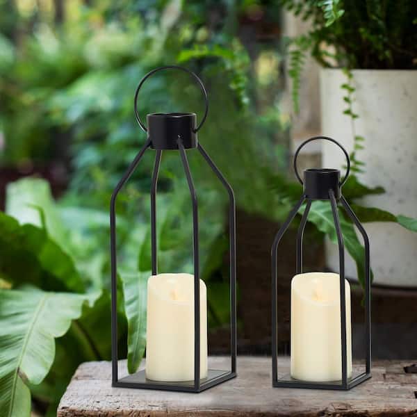 Angel Sar 15 in. and 12 in. Modern Farmhouse Metal Candle Lanterns