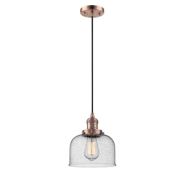 Innovations Bell 1-Light Antique Copper Bowl Pendant Light with Seedy Glass Shade