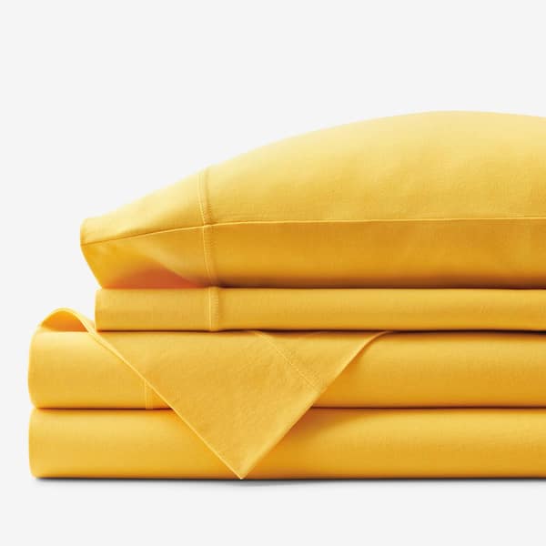The Company Store Company Cotton 4-Piece Yellow Solid Cotton Jersey Knit Full Sheet Set